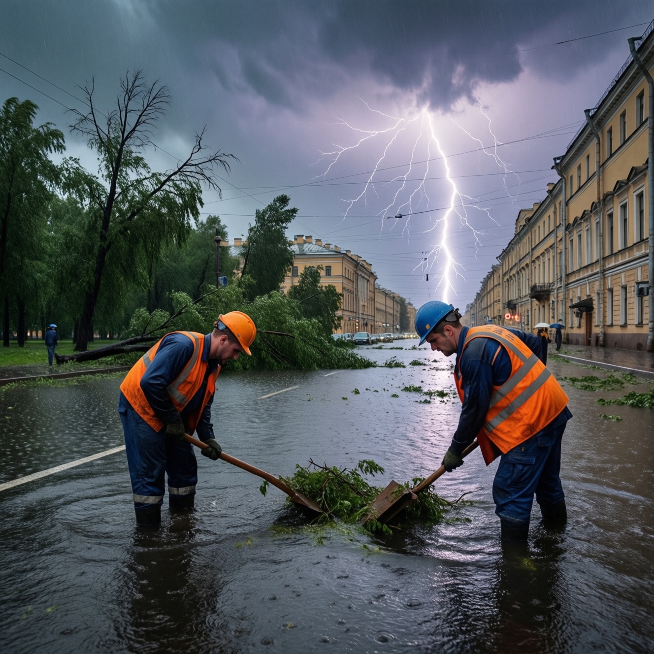 В Петербурге устраняют последствия циклона после ливней и подтоплений 11–12 июля